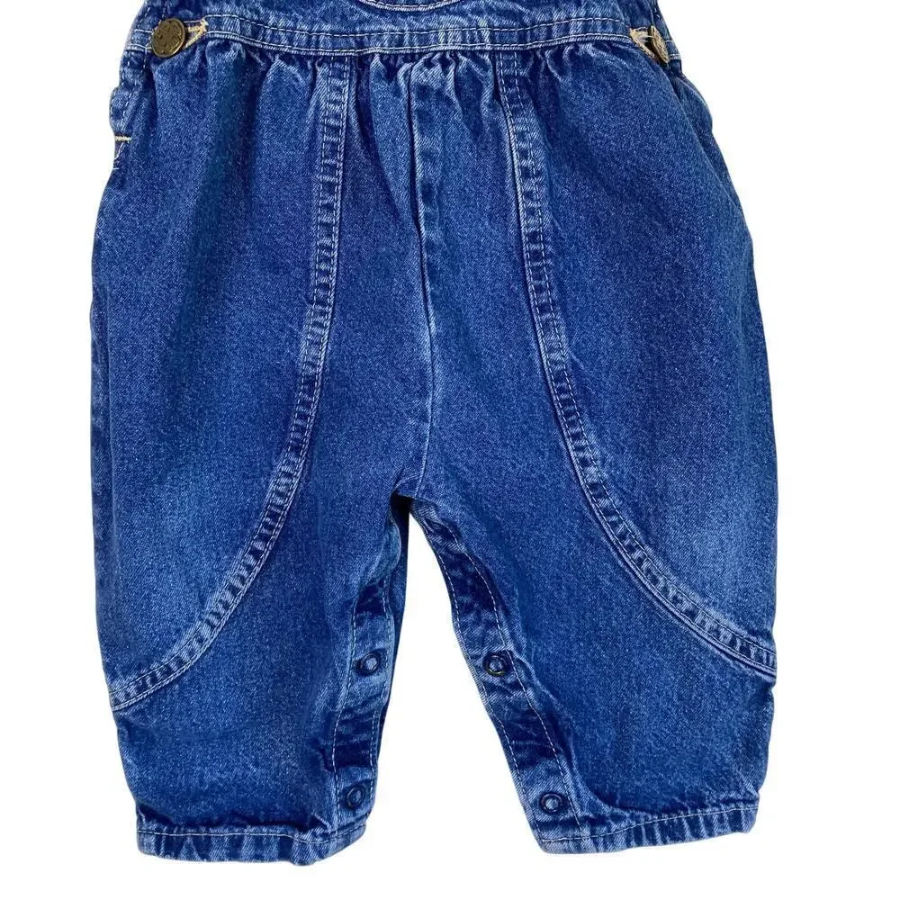 OshKosh Vintage 90s Bubble Leg Bib Style Denim Overalls USA Made Sz 12Mo